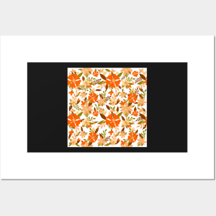 Pastel Color Floral Pattern - Brown Green Orange White Posters and Art